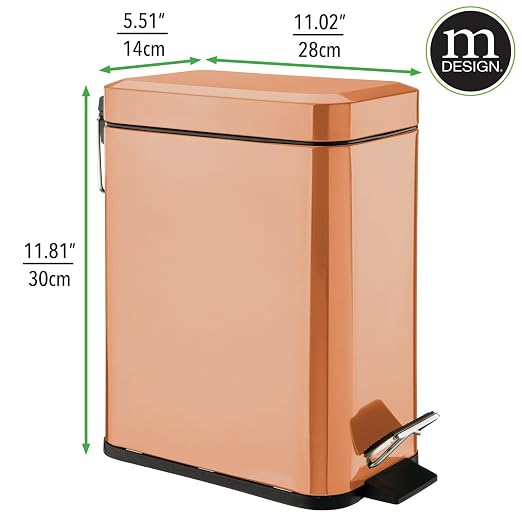 mDesign Small Modern 1.3 Gallon Rectangle Metal Lidded Step Trash Can, Compact - Image 3