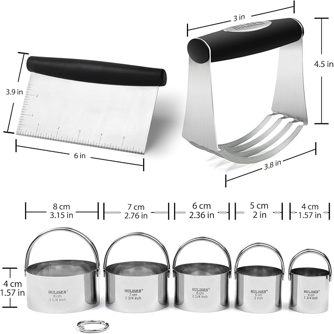 HULISEN Stainless Steel Biscuit Cutter Set, Pastry Scraper and Dough Blender - Image 8