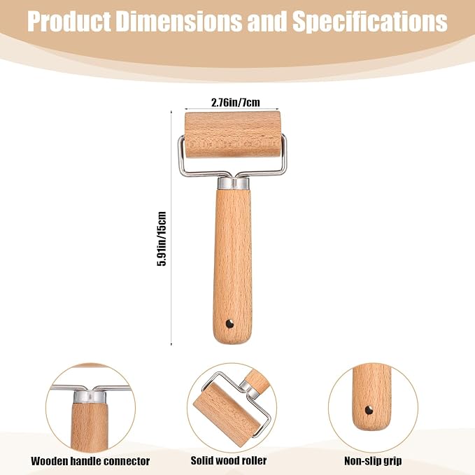 1 Pcs Wooden Dough Roller, Wooden Rolling Pin, Non-Stick Baker Pastry Roller - Image 2