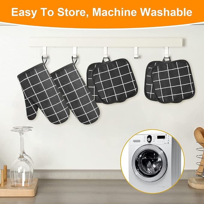 AUAUY Oven Mitts and Pot Holders 6PCS Set, 392°F Heat Resistant Cooking Gloves - Image 8