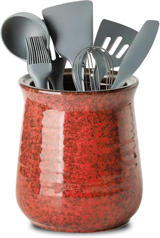 HASENSE Kitchen Utensil Holder for Countertop, 7.1” Large Ceramic Utensil Crock by Hasense