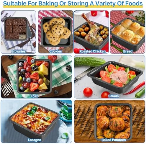 4 Pcs 8x8 Square Baking Pan, Carbon Steel Brownie Pans, Square Cake