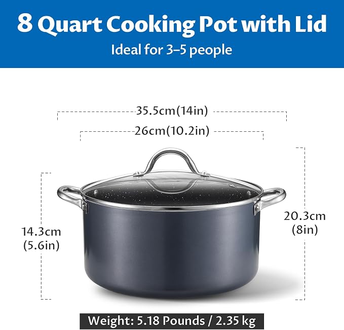 BEZIA 8 Quart Cooking Pot, Large Non Stick Induction Stock Pots - Image 2