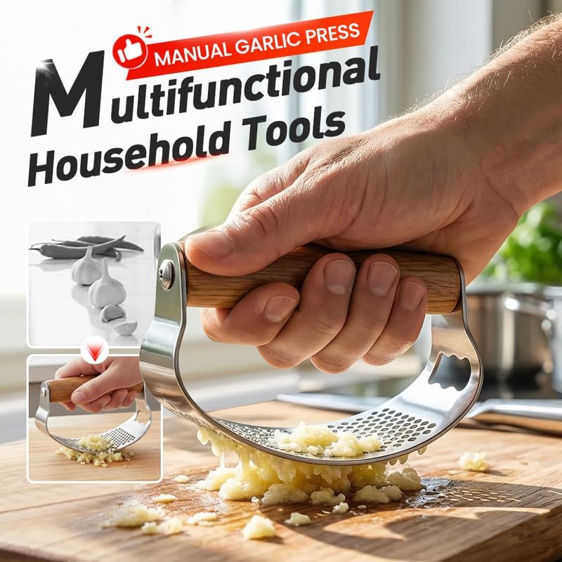Stainless Steel Garlic Press Rocker with Garlic Peeler
