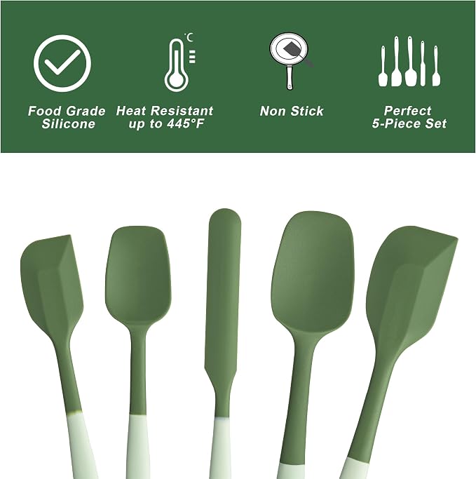 Silicone Spatula Set, 5 Piece Food Grade Rubber Spatulas - Image 3