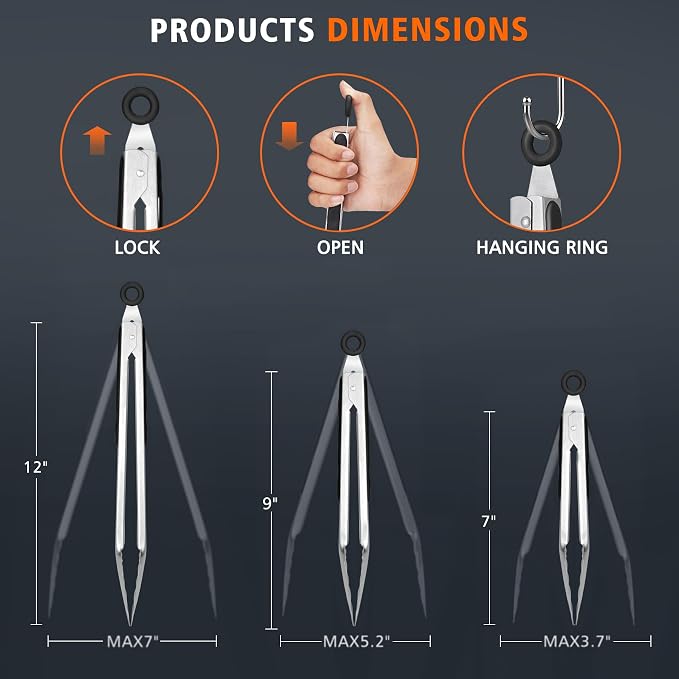 Hotec Stainless Steel Kitchen Tongs, Locking Metal Food Tongs - Image 8