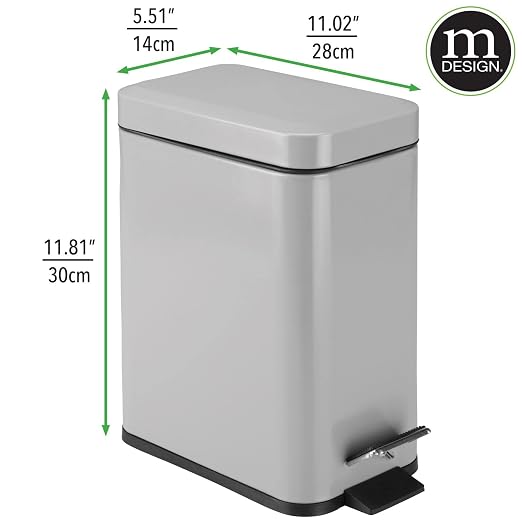 mDesign Small Modern 1.3 Gallon Rectangle Metal Lidded Step Trash Can, Compact - Image 4