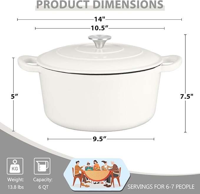 E-far 6 Quart Dutch Oven, Enameled Cast Iron Dutch Oven Pot - Image 2