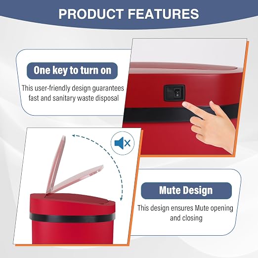 PayLessHere | 13 Gallon Stainless Steel Trash Can | Red | Automatic Touchless - Image 5