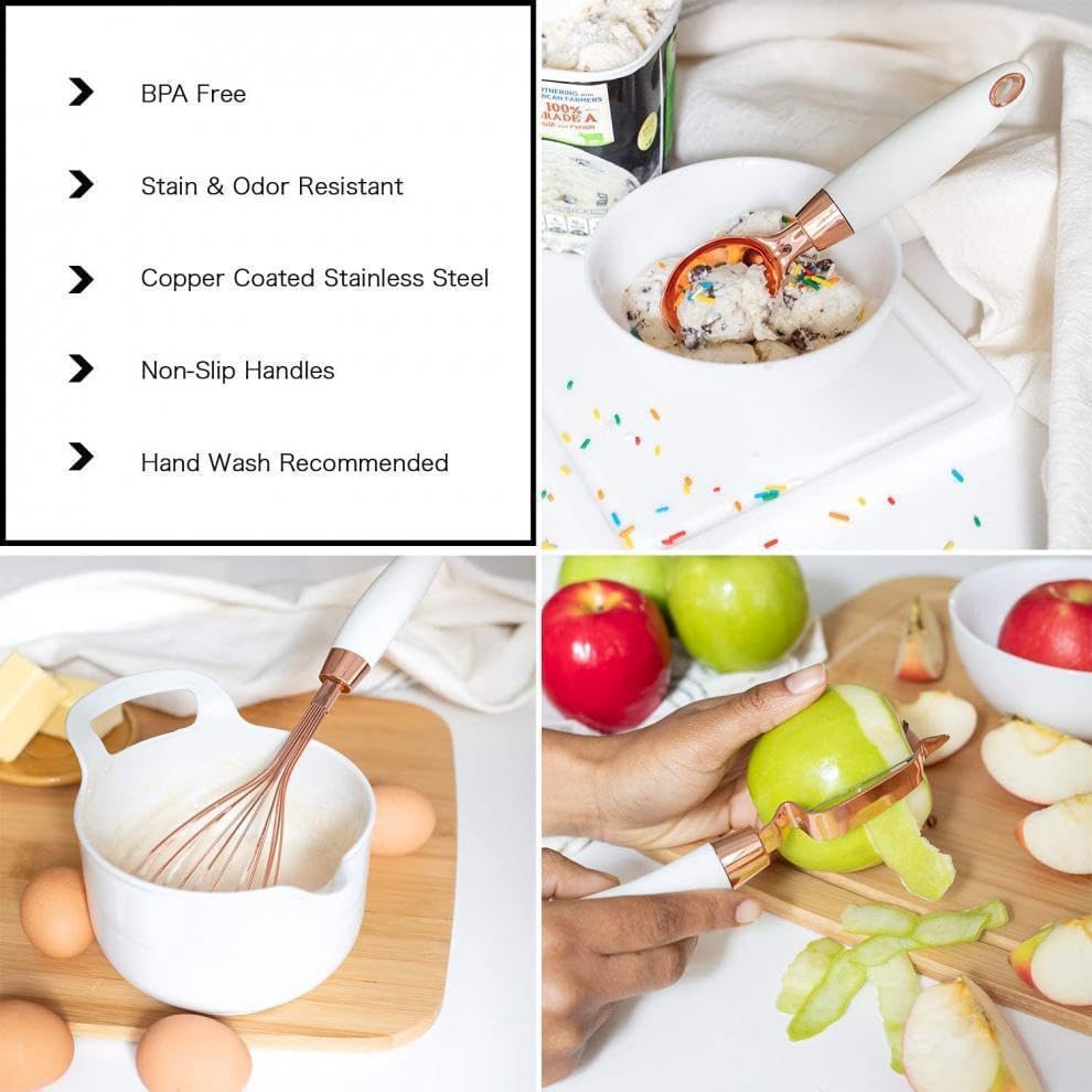 White & Gold Cooking Utensils Set, 7-Piece