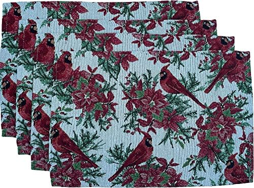 Set of 10, Red Cardinal Bird Holiday Season Christmas Design Tapestry