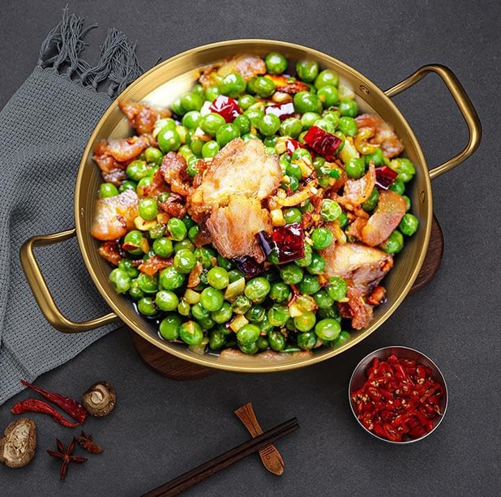 Paella Pan Gold Stainless Steel Skillet Pan 11 inch 28cm Dinner Server