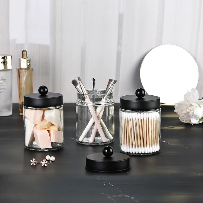 3 Pack Apothecary Jar Canisters Bathroom Vanity Organizer - Image 7