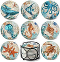Teivio Absorbing Stone Sea Ocean Life Coasters for Drinks, Cork Base