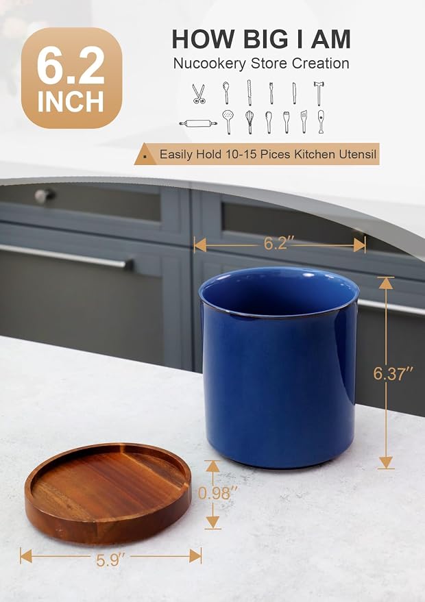 Nucookery 360°Rotating Utensil Holder, 7.2" Large Utensil Crock, Farmhouse - Image 2