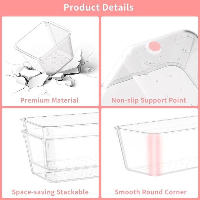 25 PCS Plastic Drawer Organizer Set, 4-size Clear Bathroom and Vanity Desk - Image 3