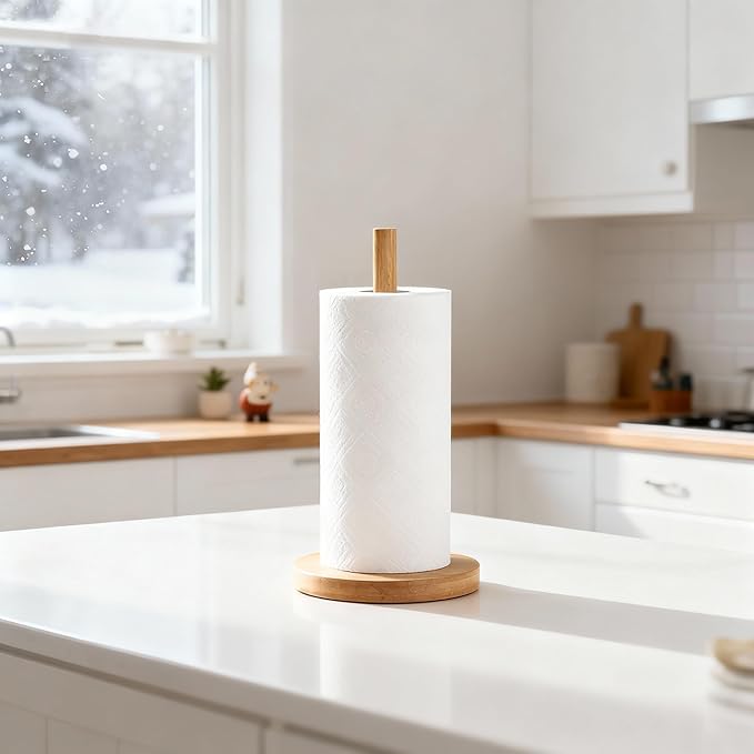 WORHE Bamboo Paper Towel Holder Countertop 1 Pack Thick Sturdy Base, Standing - Image 4