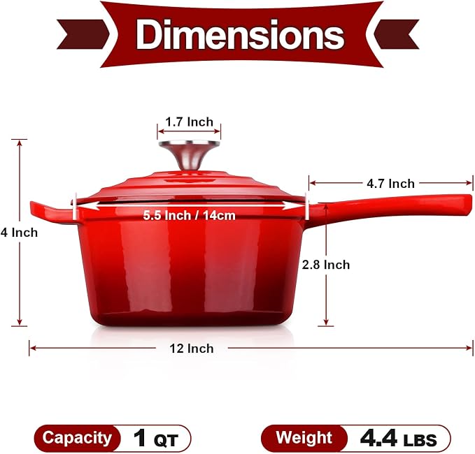 HaSteeL 1 QT Cast Iron Saucepan, Mini Enamel dutch oven - Image 2