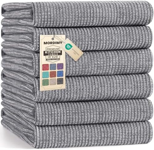 Mordimy Premium Large Cotton Kitchen Towels (18"x 28", 6 Pack), Grey