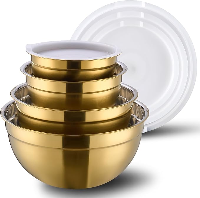 4 Piece Gold Mixing Bowls With Lids by DINYWOW