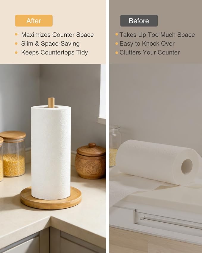 NESAPTO Paper Towel Holder Countertop, Wooden Freestanding Paper Towel Stand - Image 4