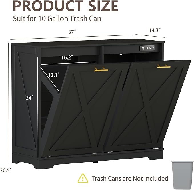 Double Tilt Out Trash Can Cabinet, Wooden Farmhouse Kitchen Garbage Bin - Image 2