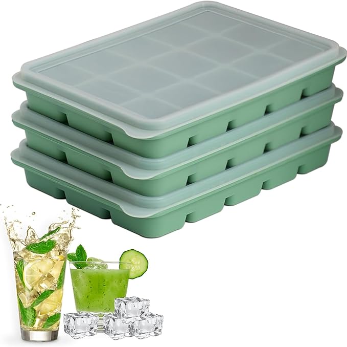 Ice Cube Trays Set of 3, Easy Release 15 Flexible Silicone Ice Cube Molds by LYQOQYL