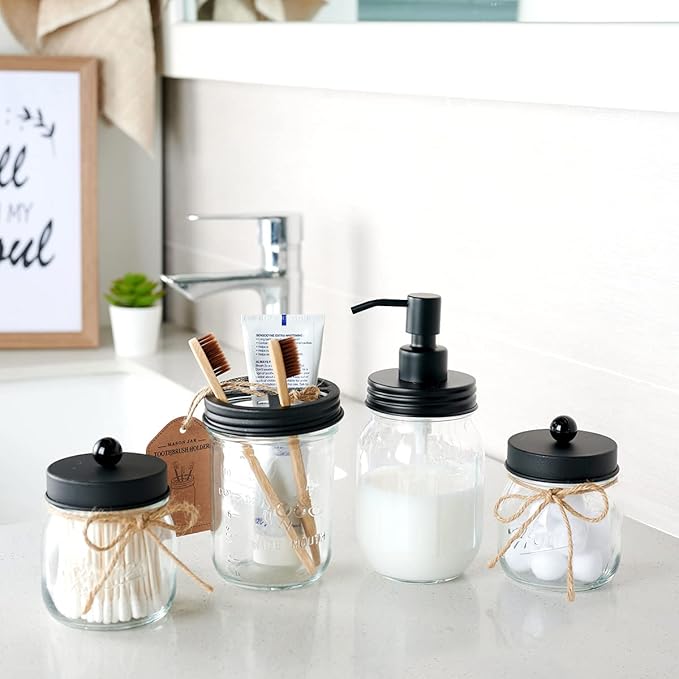 Amolliar 4 Pack Mason Jar Liquid Soap Dispensers, Rustproof Stainless Steel Lid - Image 2