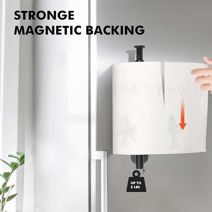 KIHOGEM Magnetic Paper Towel Holder, One Hand Operable Paper Towel Holder Wall - Image 2