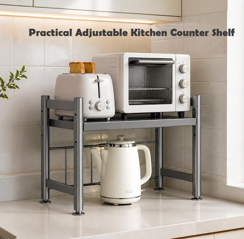 2-Tier Microwave Stand, 220lbs Rack with 6 Hooks