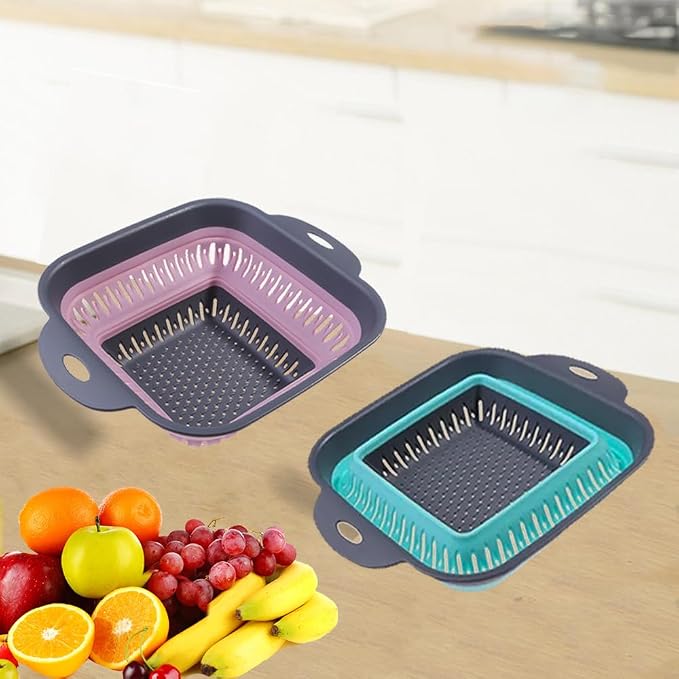 Collapsible Colander Set, Square Round Triangles Silicone Kitchen Strainer - Image 7