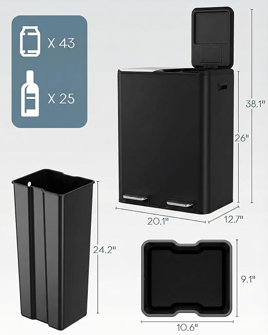 ComfyCorner 16 Gal Dual Trash Can, Stainless Steel Kitchen Garbage Bin - Image 2