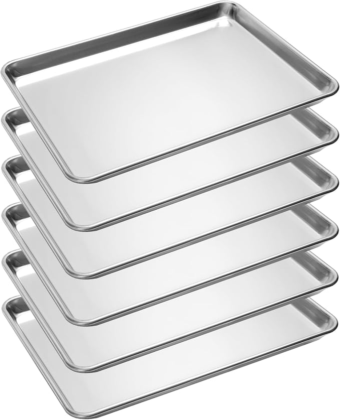 6 Pack Half Size Baking Sheet Pan, Aluminum Commercial Cookie Sheet Pan by FSUON