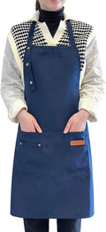 Apron for Men Women with Adjustable Straps and Large Pockets, Canvas Cotton by LOYGLIF