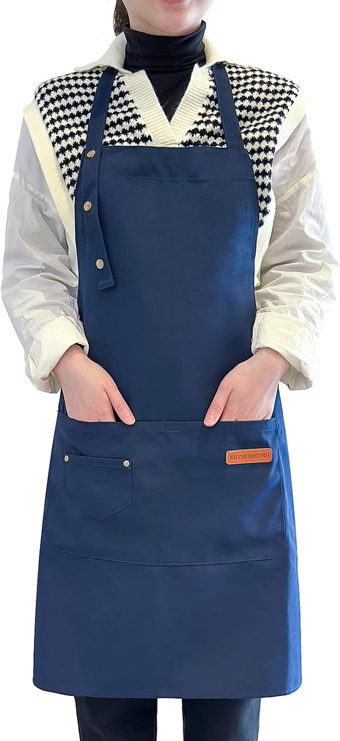 Apron for Men Women with Adjustable Straps and Large Pockets, Canvas Cotton by LOYGLIF