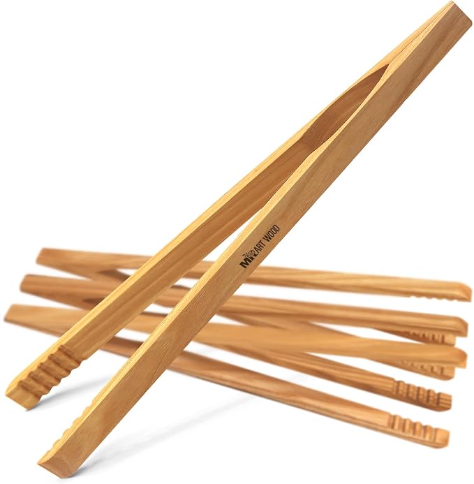 4 Pcs Wooden Toaster Tongs | 10-Inch Premium Ashwood Kitchen Utensils | by MrArtWood