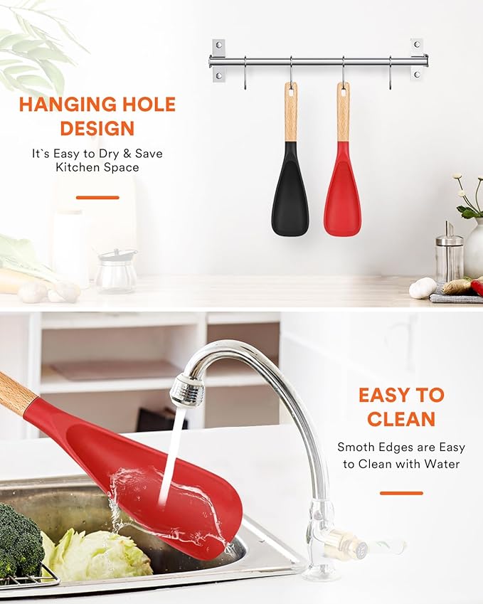 Cooking Spoon for Nonstick Cookwares, Wood Handle Spoon for Mixing, and Scrape - Image 7