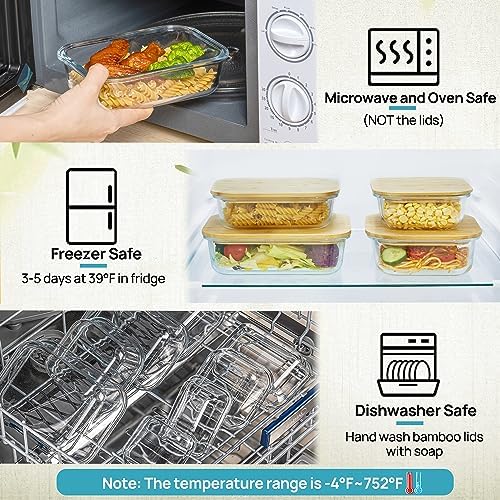 Vtopmart 4 Pack Glass Food Storage Containers with Bamboo Lids