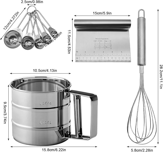 Silver Flour Sifter Baking Tool Set, DLAND Stainless Steel 4-Piece Kit - Image 7