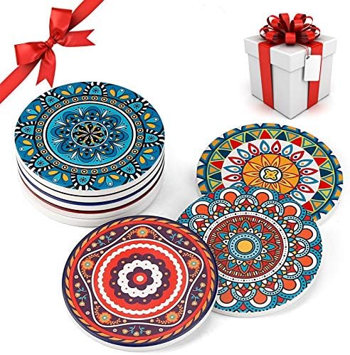 Coasters for Drinks,AODINI Set of 8 Absorbent Stone Coasters for