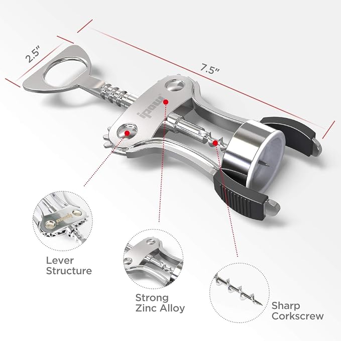 IPOW Wine Opener, Zinc Alloy Wine Bottle Opener, Wing Corkscrew Heavy Duty - Image 9