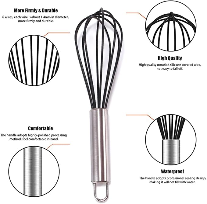 Silicone Whisk set of 3, 8+10+12in Kitchen Balloon Wire Whisks, Hand Egg Mixer - Image 3