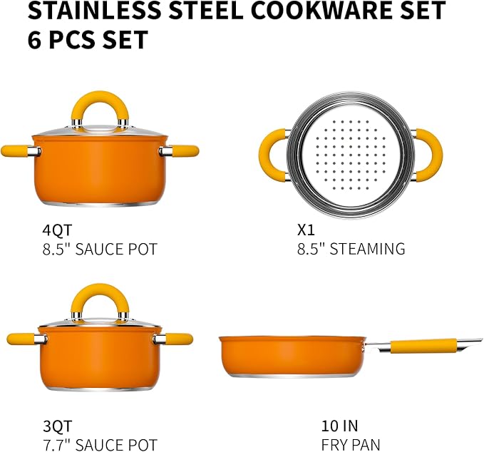 Stainless Steel Pots and Pans Set 6 Piece, 4 3 QT Pot - Image 2