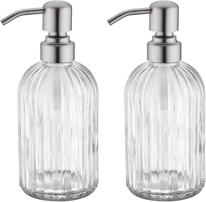 Glass Soap Dispensers for Kitchen and Bathroom, 16oz Heavey Glass Bottle by LEETCPHOME