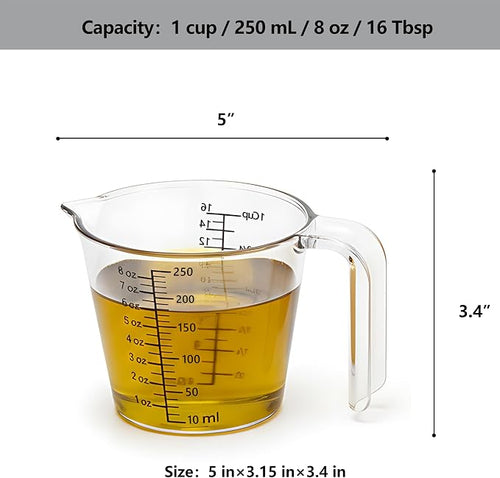 1 Cup Measuring Cup, Laser-Etched oz/cup/mL/Tbsp, Small Plastic Measuring Cup - Image 2