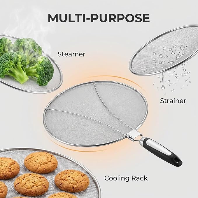 Stainless Steel Grease Splatter Guard, 11-Inch Fine Mesh Cover - Image 7