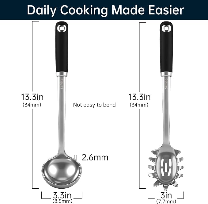 Safring Stainless Steel Soup Ladle and Spaghetti Spoon Set, Heat Resistant - Image 2
