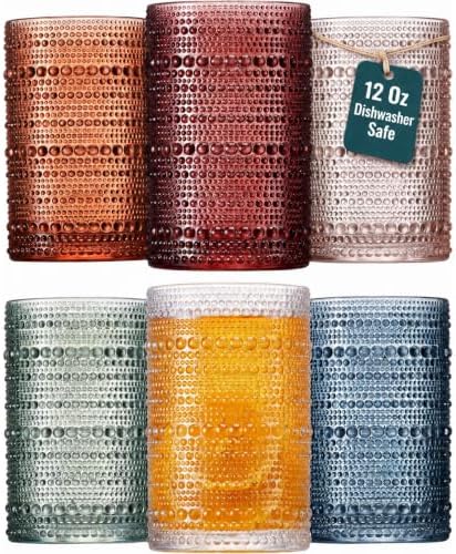 Colored Hobnail Drinking Glasses Set of 6, 12oz Vintage Kitchen