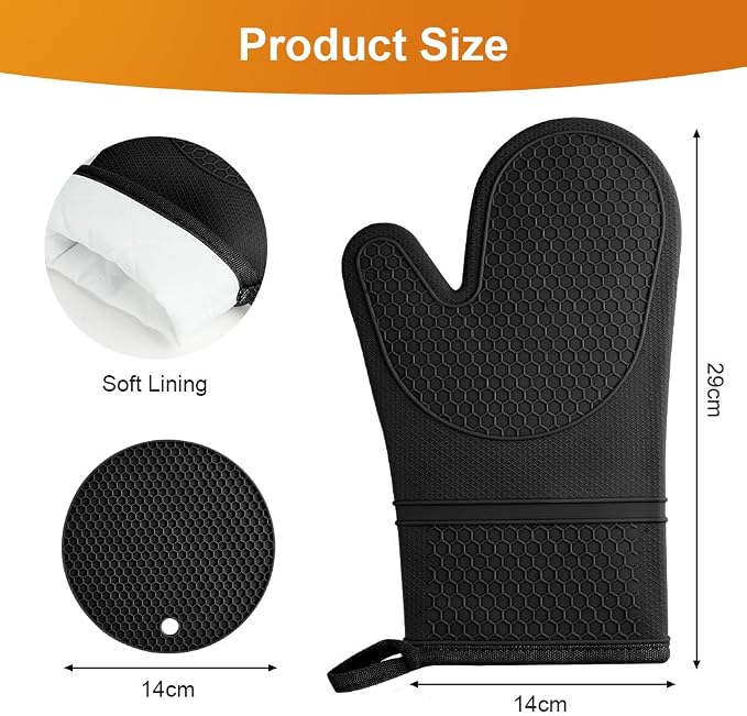 AUAUY Oven Mitts with 2 Potholders, Silicone Oven Gloves Heat Resistant 464°F - Image 2