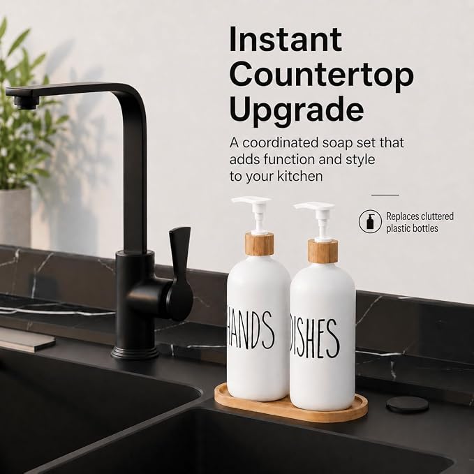 Dish Soap Dispenser for Kitchen Sink.Glass Hand Soap Dispenser, Modern - Image 6